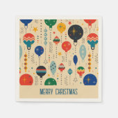 愛らしいレトロパターンオーナメントメリークリスマス スタンダードカクテルナプキン (正面)