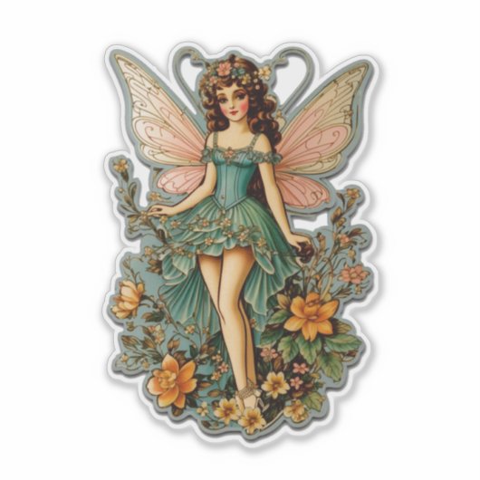 愛らしいレトロ妖精 シール (正面)