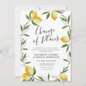 愛らしいレモンの葉の延期結婚式カード 招待状 (正面)