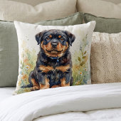 愛らしいロットワイラーの子犬の水彩画 クッション