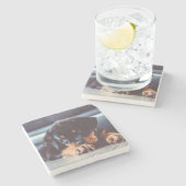 愛らしいロットワイラー子犬の休息 ストーンコースター (横)