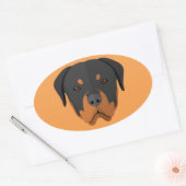 愛らしいロットワイラー漫画 楕円形シール (封筒)