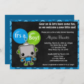 愛らしいロボット赤ちゃんシャワー招待状少年 招待状 (正面/裏面)