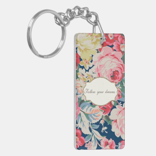 愛らしいロマンチックな花 – メやる気を起こさせるッセージ キーホルダー (正面左)