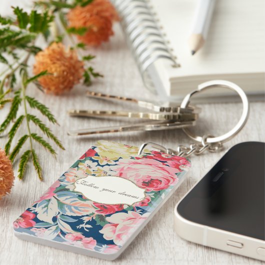 愛らしいロマンチックな花 – メやる気を起こさせるッセージ キーホルダー (正面右)