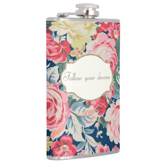 愛らしいロマンチックな花 – メやる気を起こさせるッセージ フラスク (右)