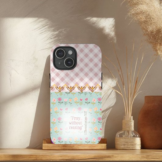 愛らしいローズのチェック柄パステルフラワー ゴールドの鳩の信仰 Case-Mate iPhoneケース