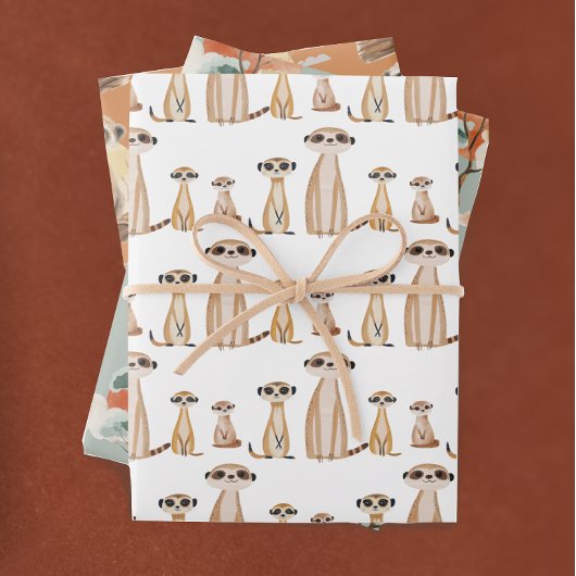 愛らしいワイルドサファリメルカット誕生日 ラッピングペーパーシート