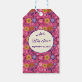 愛らしいワイルドフラワー ピンクのベイビーシャワーのお土産 ギフトタグ
