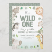 愛らしいワイルドワン男女兼用誕生日 招待状 (正面/裏面)