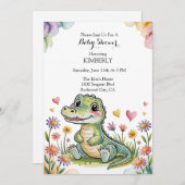 愛らしいワニの赤ちゃんシャワー 招待状 (正面/裏面)