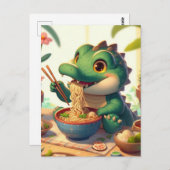 愛らしいワニ食べゲーター麺 ポストカード (正面/裏面)