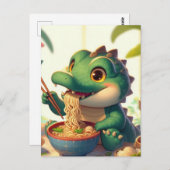 愛らしいワニ食べゲーター麺 ポストカード (正面/裏面)