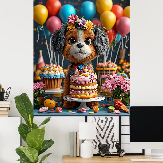 愛らしいワン祝ピー誕生日 ポスター (ホームオフィス)