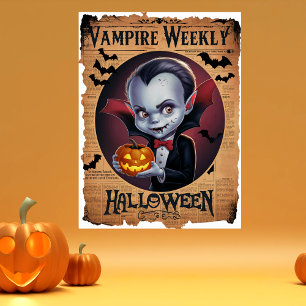 愛らしいヴァンパイアヴィンテージスタイルハロウィーン新聞 ポスター