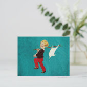 愛らしいヴィンテージの子で、白い旗が付いている ポストカード (スタンド正面)