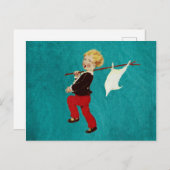 愛らしいヴィンテージの子で、白い旗が付いている ポストカード (正面/裏面)