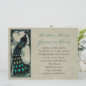 愛らしいヴィンテージの孔雀アールヌーヴォー結婚式 招待状 (スタンド正面)