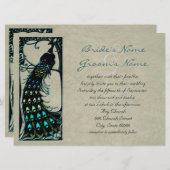 愛らしいヴィンテージの孔雀アールヌーヴォー結婚式 招待状 (正面/裏面)