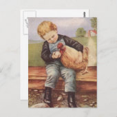 愛らしいヴィンテージの男の子および鶏 ポストカード (正面/裏面)