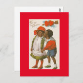 愛らしいヴィンテージアフリカ系アメリカ人カップルのバレンタイン ポストカード (正面/裏面)