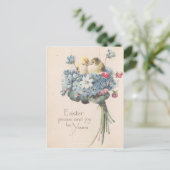 愛らしいヴィンテージイースターの鳥と花 シーズンポストカード (スタンド正面)