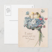 愛らしいヴィンテージイースターの鳥と花 シーズンポストカード (正面/裏面)