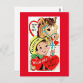 愛らしいヴィンテージカウボーイ&ホース1950のバレンタイン ポストカード (正面/裏面)