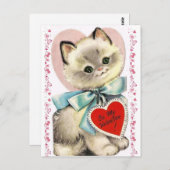 愛らしいヴィンテージキッテン猫1950年代バレンタイン ポストカード (正面/裏面)