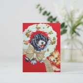 愛らしいヴィンテージクリスマスコッカースパニエル犬子犬 シーズンポストカード (スタンド正面)