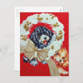 愛らしいヴィンテージクリスマスコッカースパニエル犬子犬 シーズンポストカード (正面/裏面)