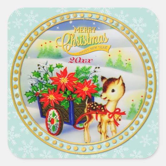 愛らしいヴィンテージクリスマストインデナー&フラワーカート スクエアシール (正面)