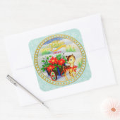 愛らしいヴィンテージクリスマストインデナー&フラワーカート スクエアシール (封筒)