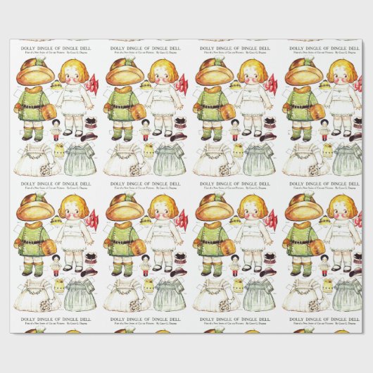 愛らしいヴィンテージスタイル紙の人形と衣装 ラッピングペーパー (フラット)