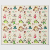 愛らしいヴィンテージスタイル紙人形と衣装 ラッピングペーパー (フラット)