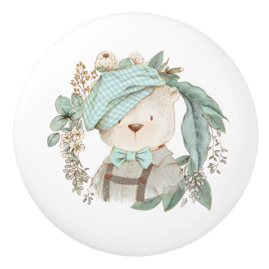 愛らしいヴィンテージテディベア セラミックノブ (正面)