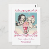 愛らしいヴィンテージパピーズ共有フロートバレンタイン ポストカード (正面/裏面)