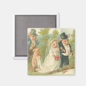 愛らしいヴィンテージピグ花嫁と花婿マグネット マグネット (正面/裏面)