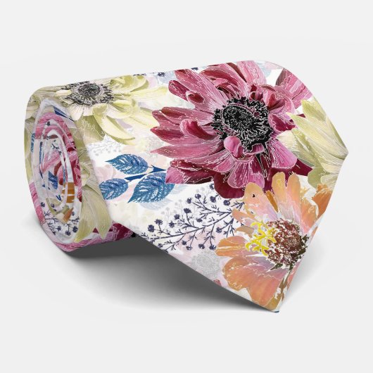 愛らしいヴィンテージピンクのオレンジ色の菊 ネクタイ (ロール)