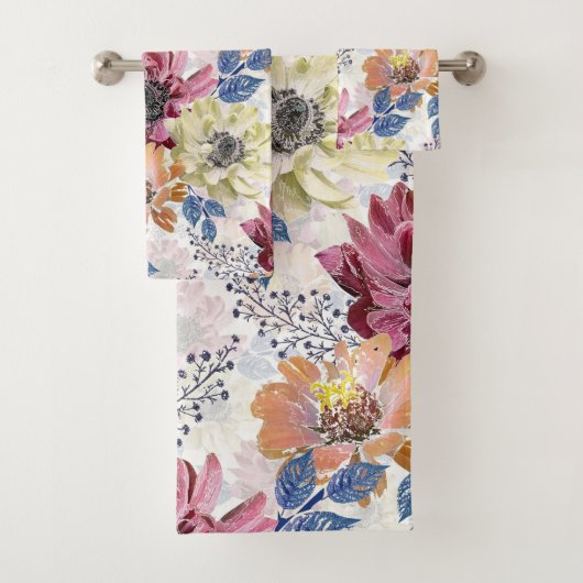 愛らしいヴィンテージピンクのオレンジ色の菊 バスタオルセット (インサイチュ)