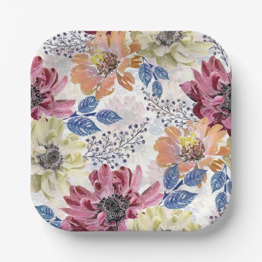 愛らしいヴィンテージピンクのオレンジ色の菊 ペーパープレート (正面)