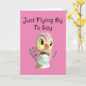 愛らしいヴィンテージピンクの鳥、誕生日 カード (黄色い花)