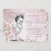 愛らしいヴィンテージピンクベビーシャワー 招待状 (正面/裏面)