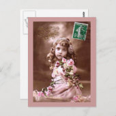 愛らしいヴィンテージフランスのガールポートレート ポストカード (正面/裏面)