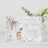愛らしいヴィンテージホワイトベビーシャワー 招待状 (スタンド正面)