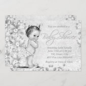 愛らしいヴィンテージホワイトベビーシャワー 招待状 (正面/裏面)