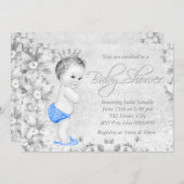 愛らしいヴィンテージボーイズ青と灰色の赤ちゃんシャワー 招待状 (正面/裏面)