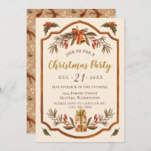 愛らしいヴィンテージレトロクリスマスホリデーパーティー 招待状 (正面/裏面)