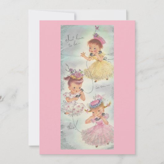 愛らしいヴィンテージ女子パーティの招待状。 招待状 (正面)