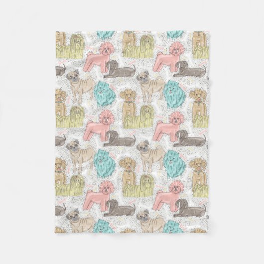 愛らしいヴィンテージ愛犬家 フリースブランケット (正面)